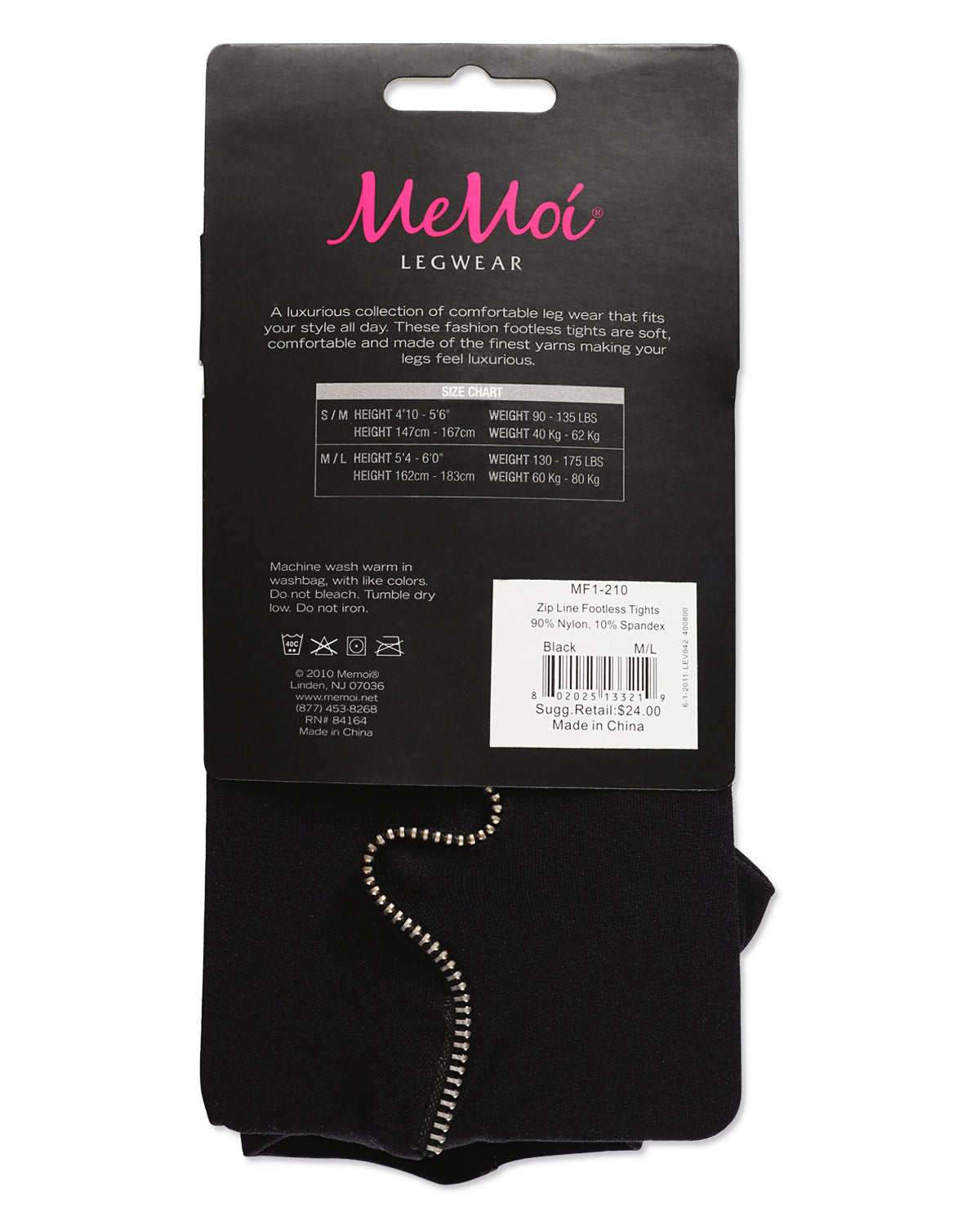 Zip Line Opaque Footless Tights : Color: Black