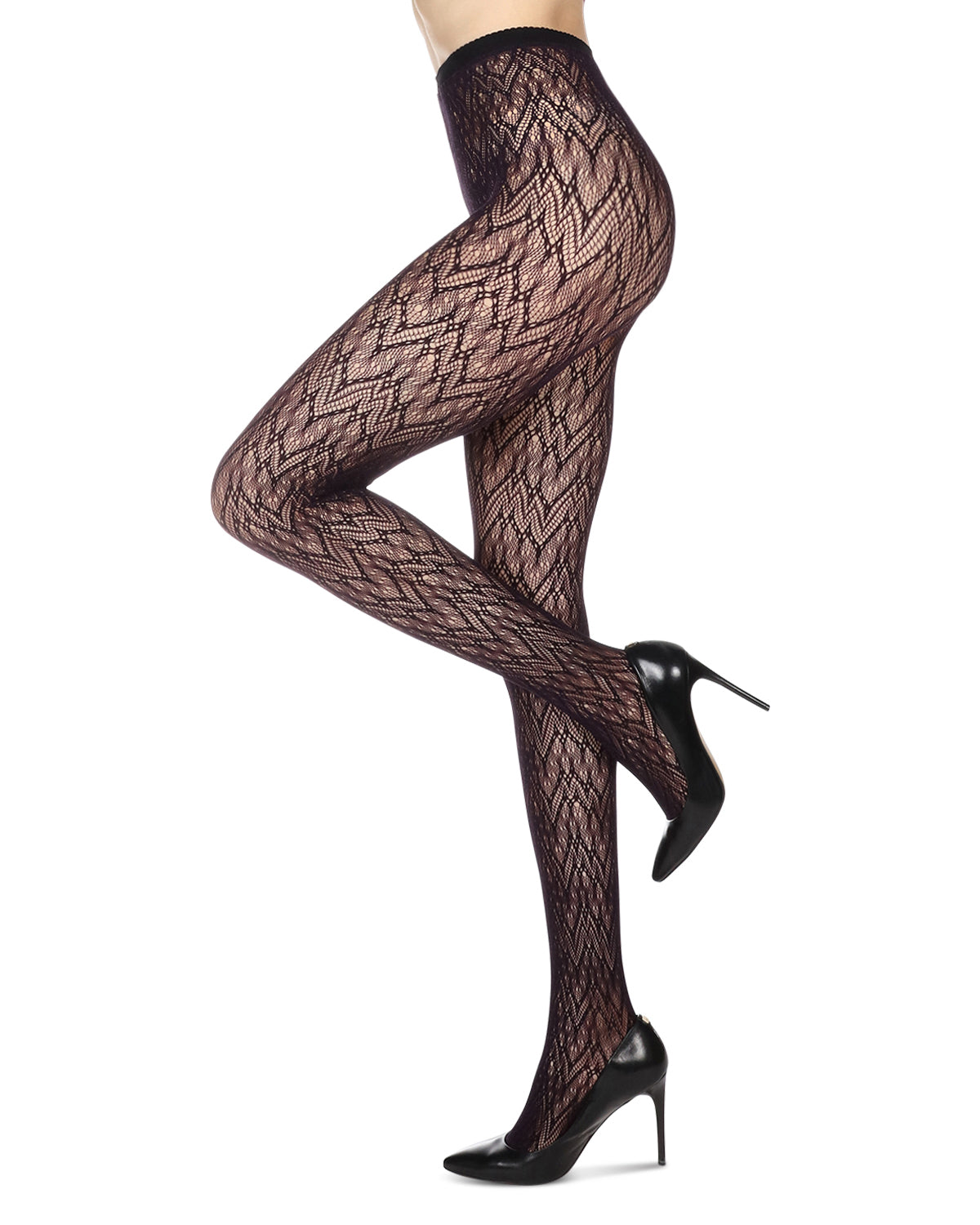Women's Glacier Two Toned Nylon Net Tights : Color: Black/Blackberry Cordial