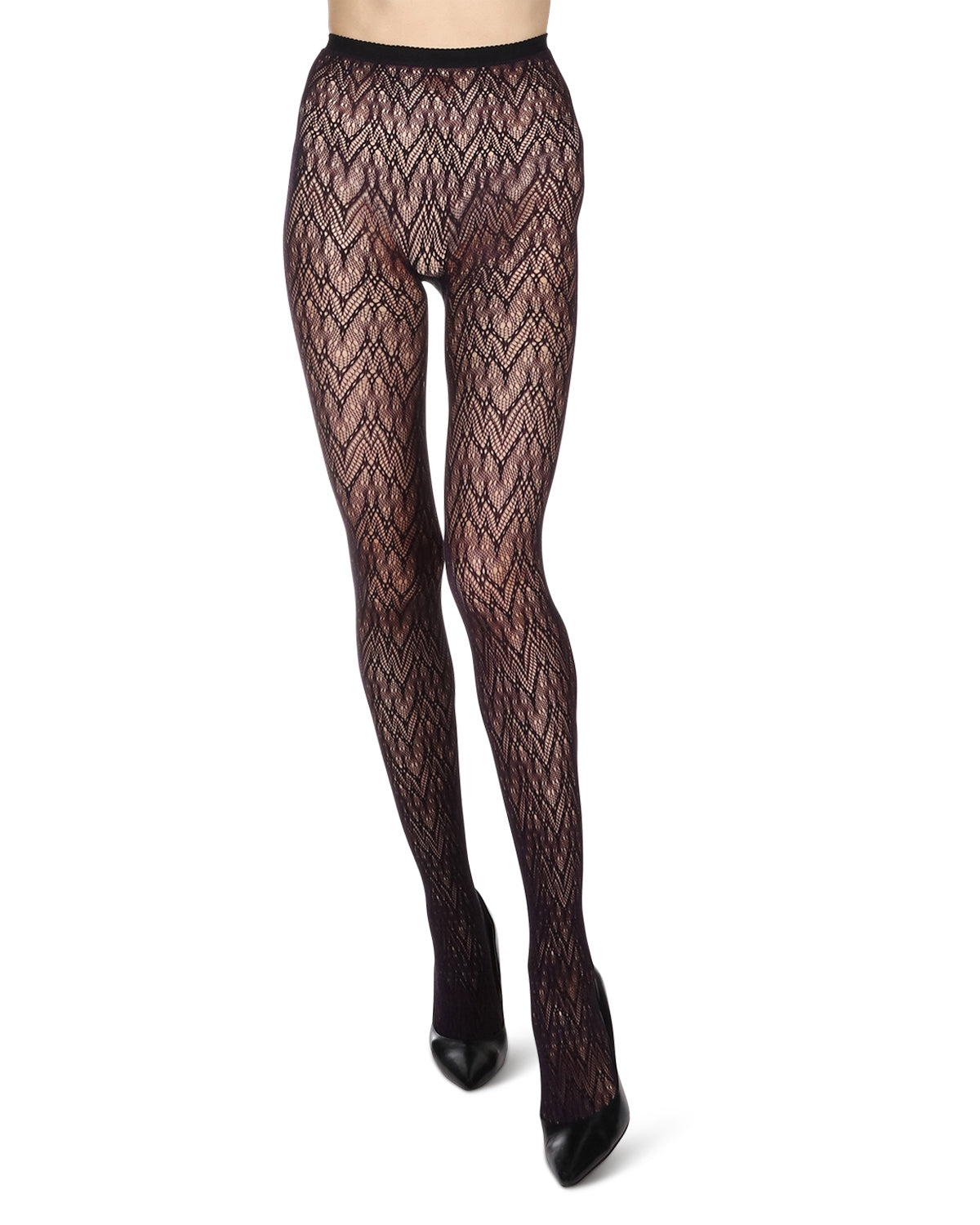 Women's Glacier Two Toned Nylon Net Tights : Color: Black/BlackberryCordial