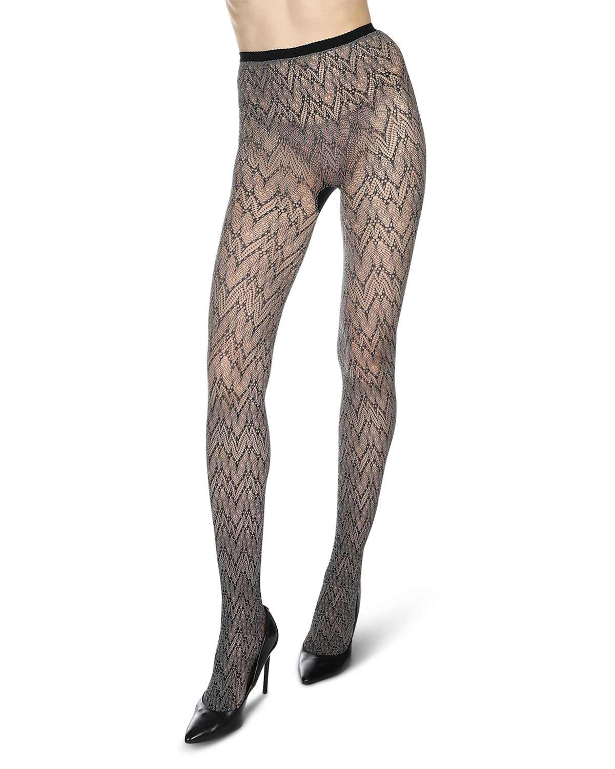 Women's Glacier Two Toned Nylon Net Tights : Color: Black/Gray