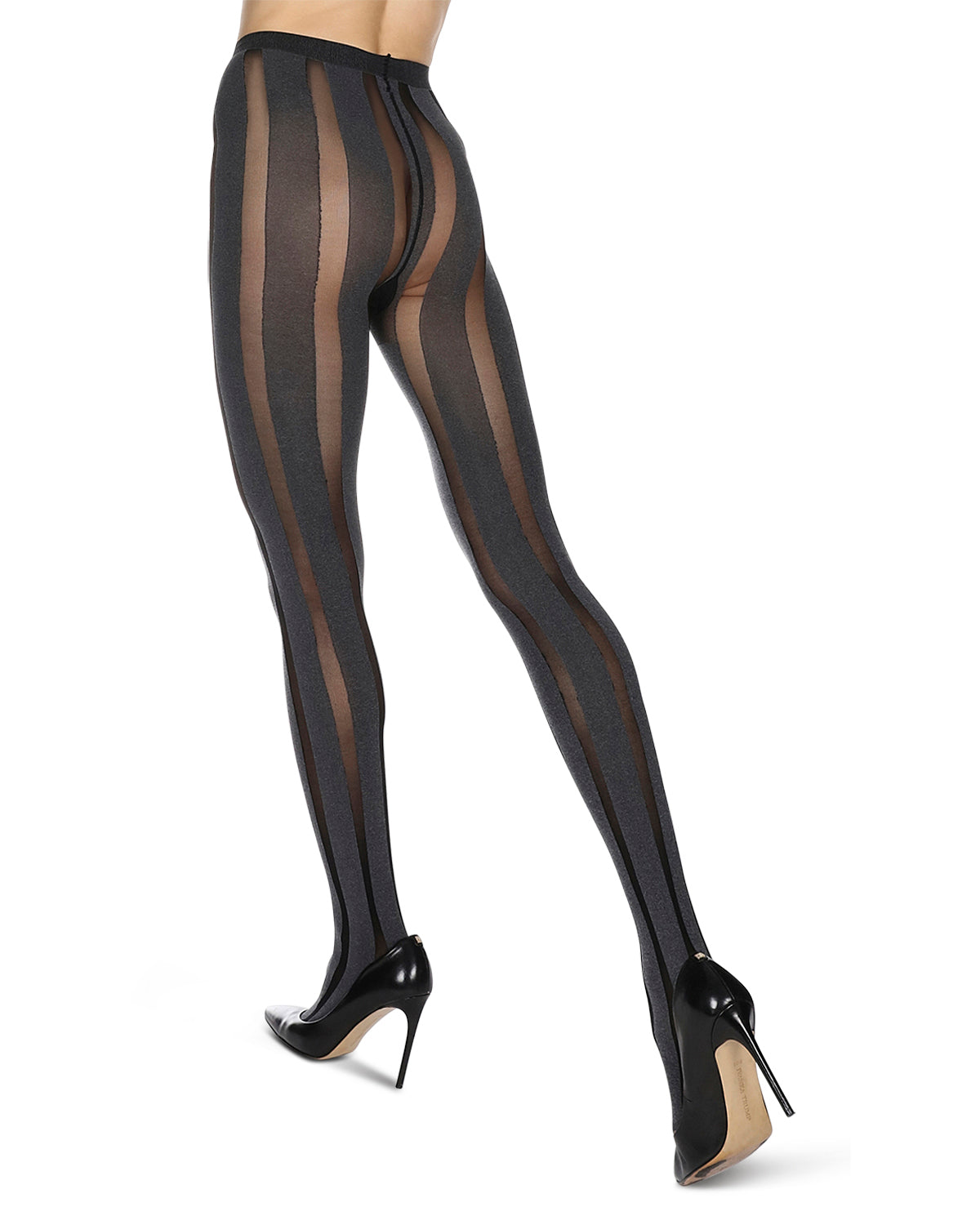 Women's Linear Heather Opaque Nylon Tights : Color: Black Heather