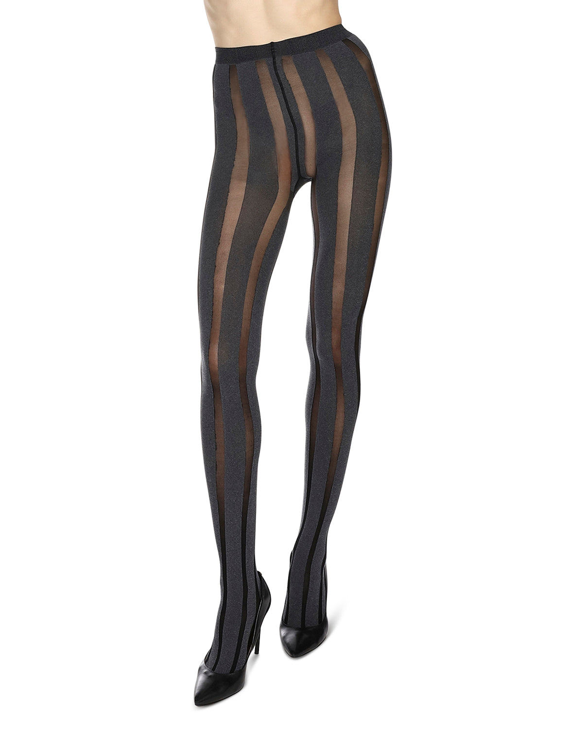 Women's Linear Heather Opaque Nylon Tights : Color: Black Heather