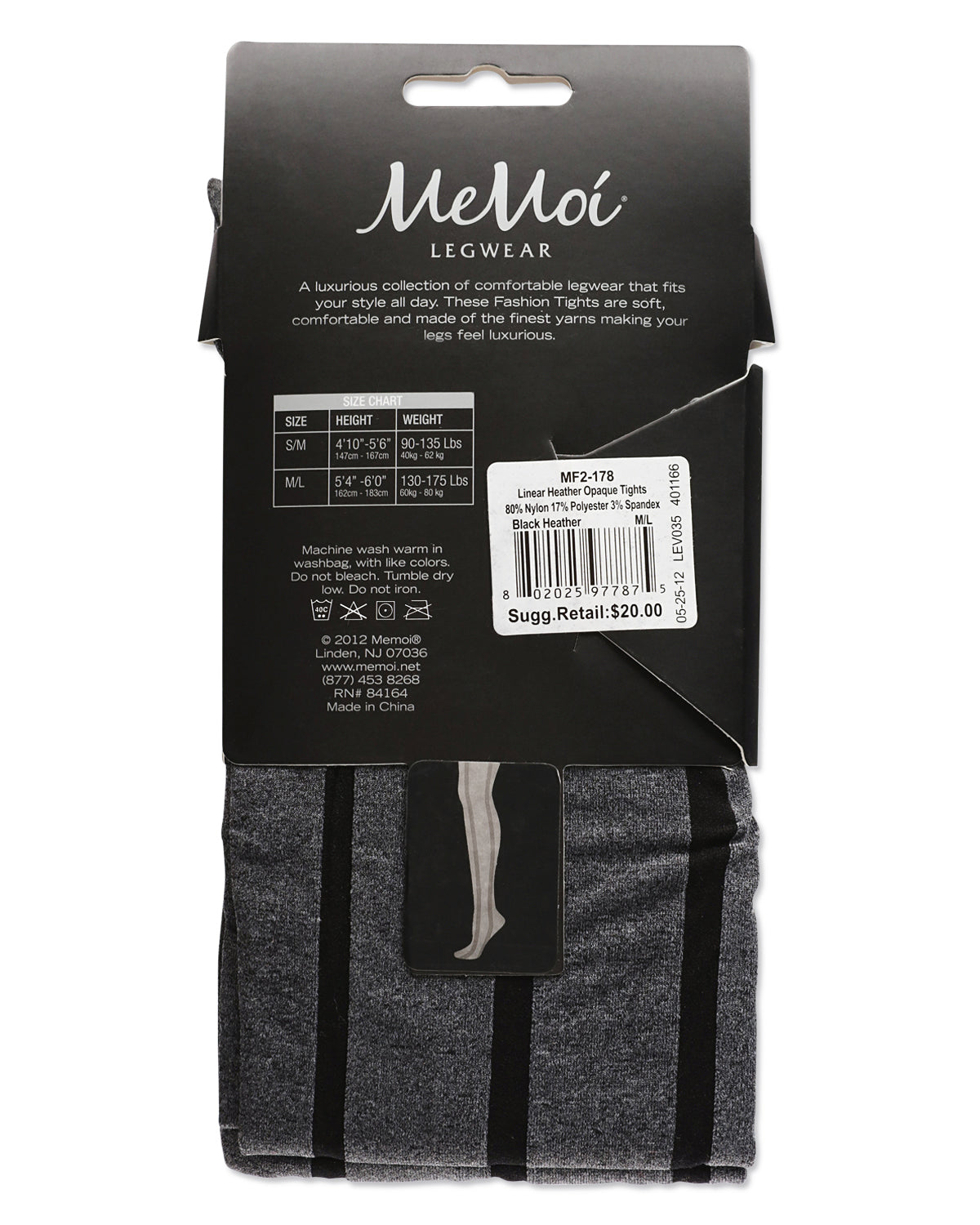 Women's Linear Heather Opaque Nylon Tights : Color: Black Heather