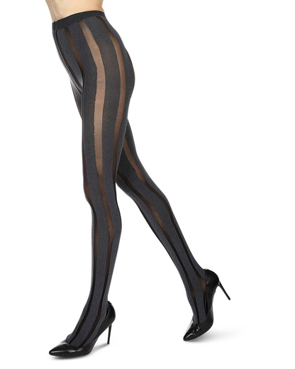 Women's Linear Heather Opaque Nylon Tights : Color: Black Heather