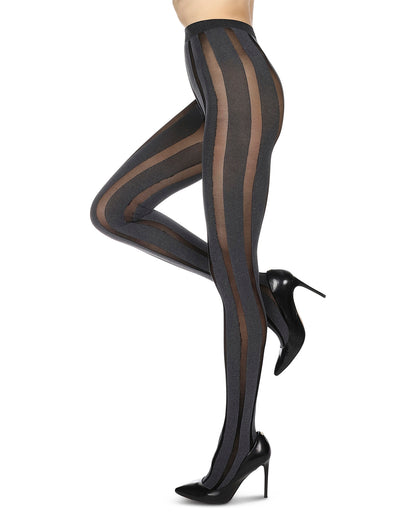 Women's Linear Heather Opaque Nylon Tights : Color: Black Heather