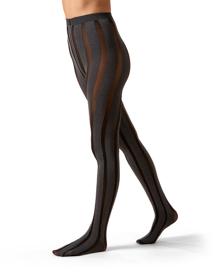 Women's Linear Heather Opaque Nylon Tights : Color: Black Heather