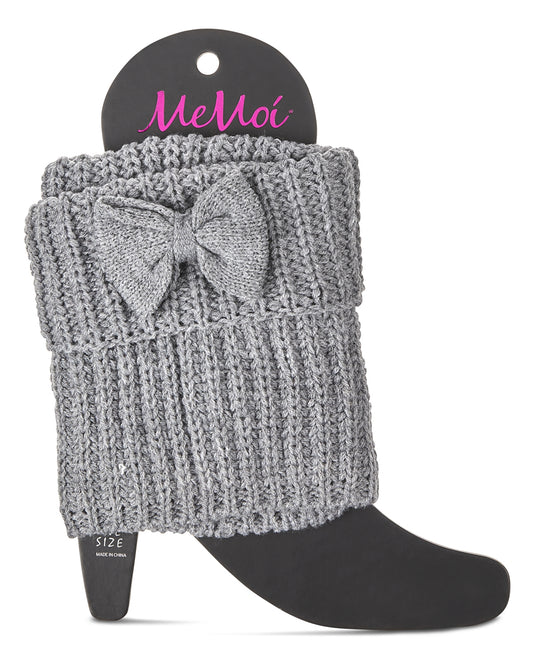 Women's Cozy Ribbed Bow-Trim Deep-Cuff Boot Topper : Color: Medium Gray
