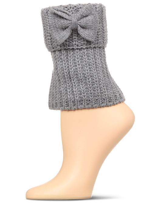 Women's Cozy Ribbed Bow-Trim Deep-Cuff Boot Topper : Color: Medium Gray