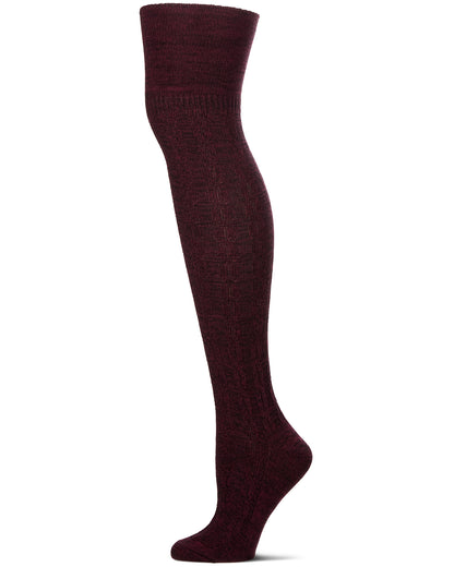 Women's Cotton Rich "Wintry Cable" Over the Knee Socks : Color: Cabernet