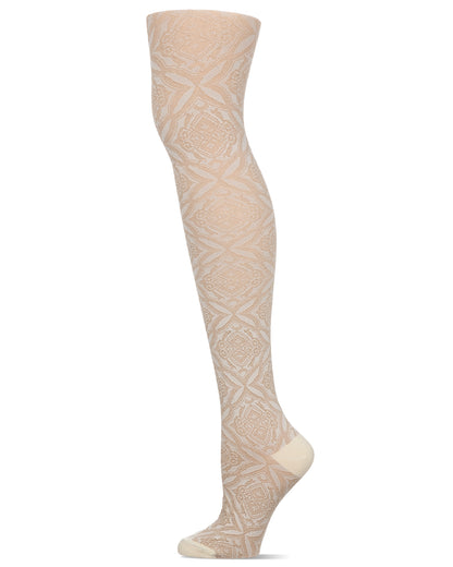Women's Cotton Blend Diamond-Pattern Sweater Tights : Color: Winter White