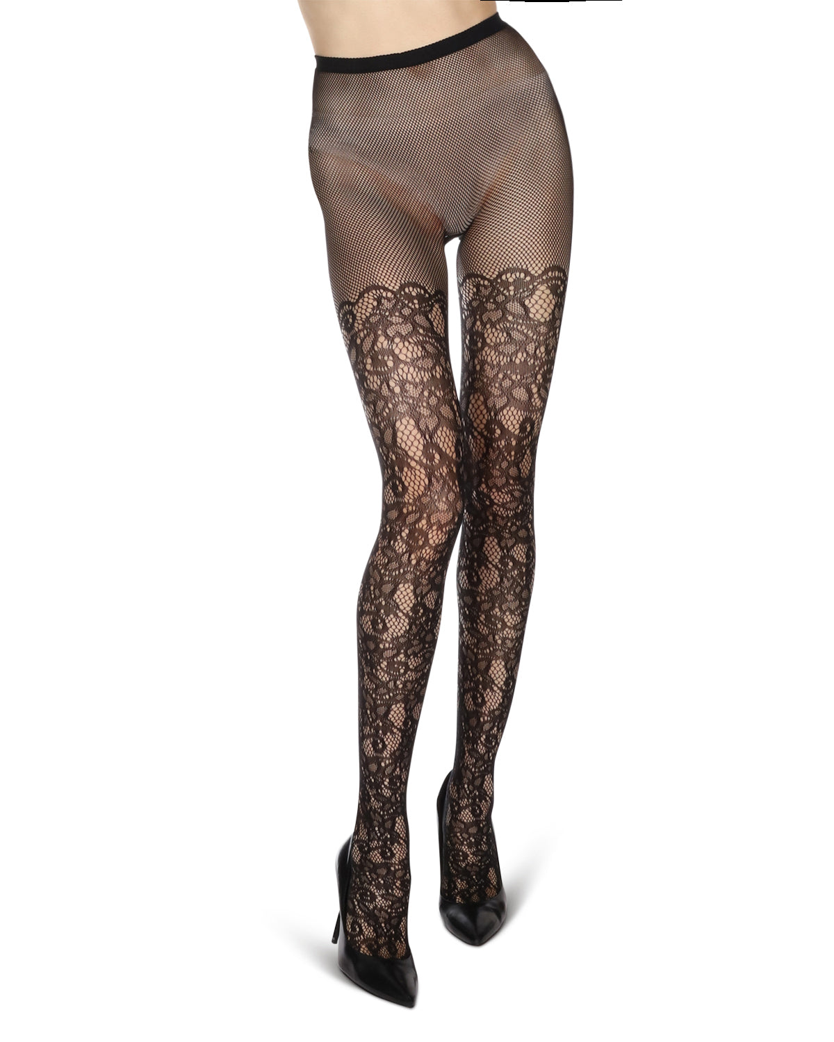Women's Artistic Garden Nylon Net Tights : Color: Black