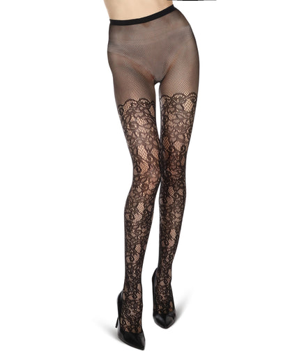 Women's Artistic Garden Nylon Net Tights : Color: Black