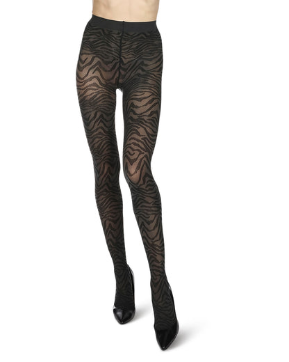 Women's Zebra Zen Opaque Nylon Tights : Color: Black
