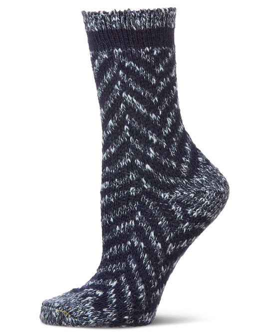 Women's Classic Chevron Warm & Cozy Cotton Blend Crew Sock : Color: Black Iris