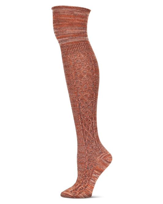 Diamond Panel Over The Knee Cotton Blend Warm Socks : Color: Rust