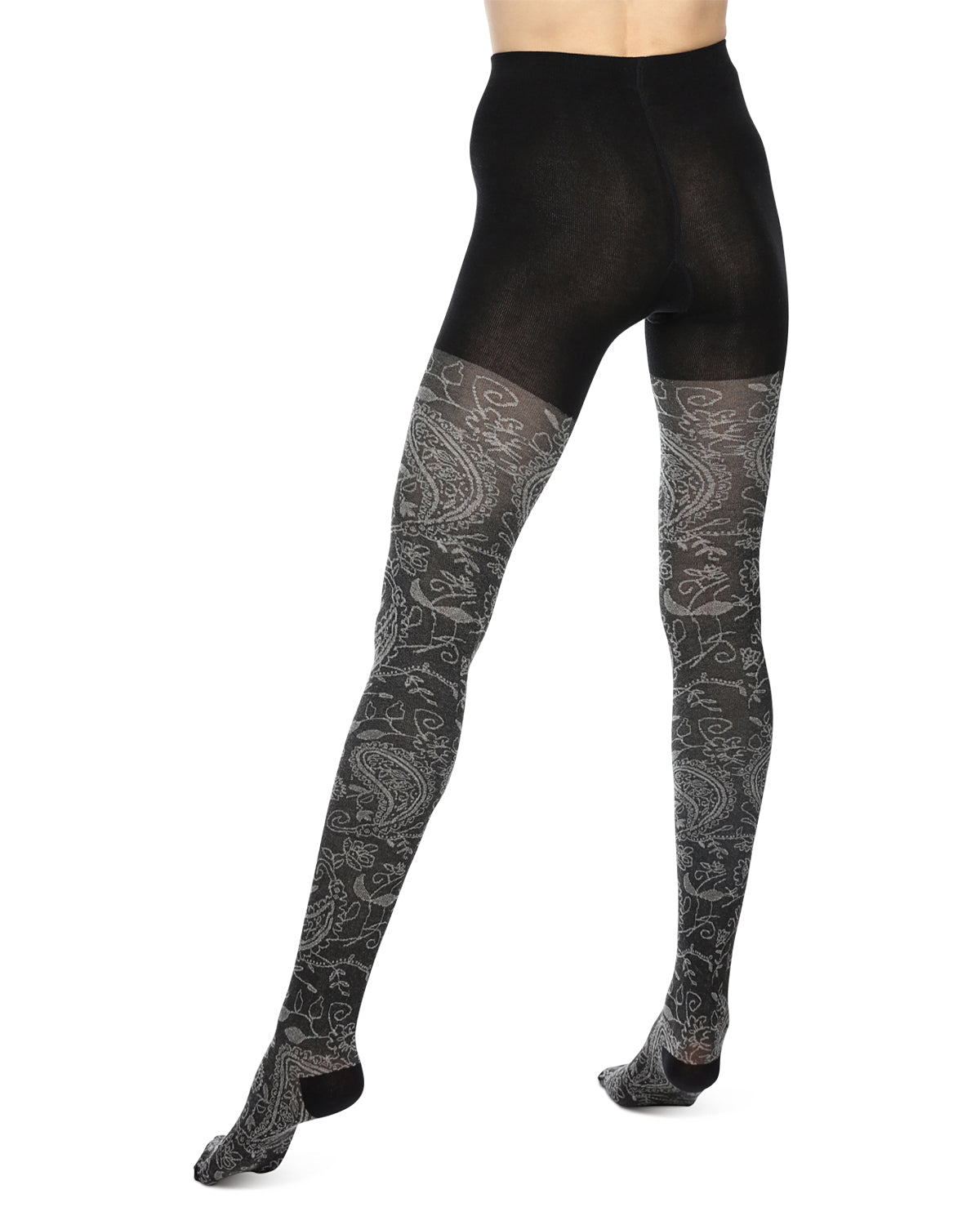 Paisley Pop Cotton Blend Sweater Tights : Color: Black