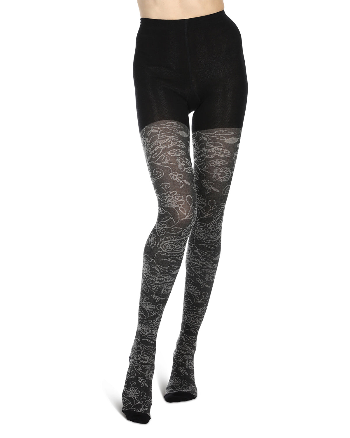 Paisley Pop Cotton Blend Sweater Tights : Color: Black