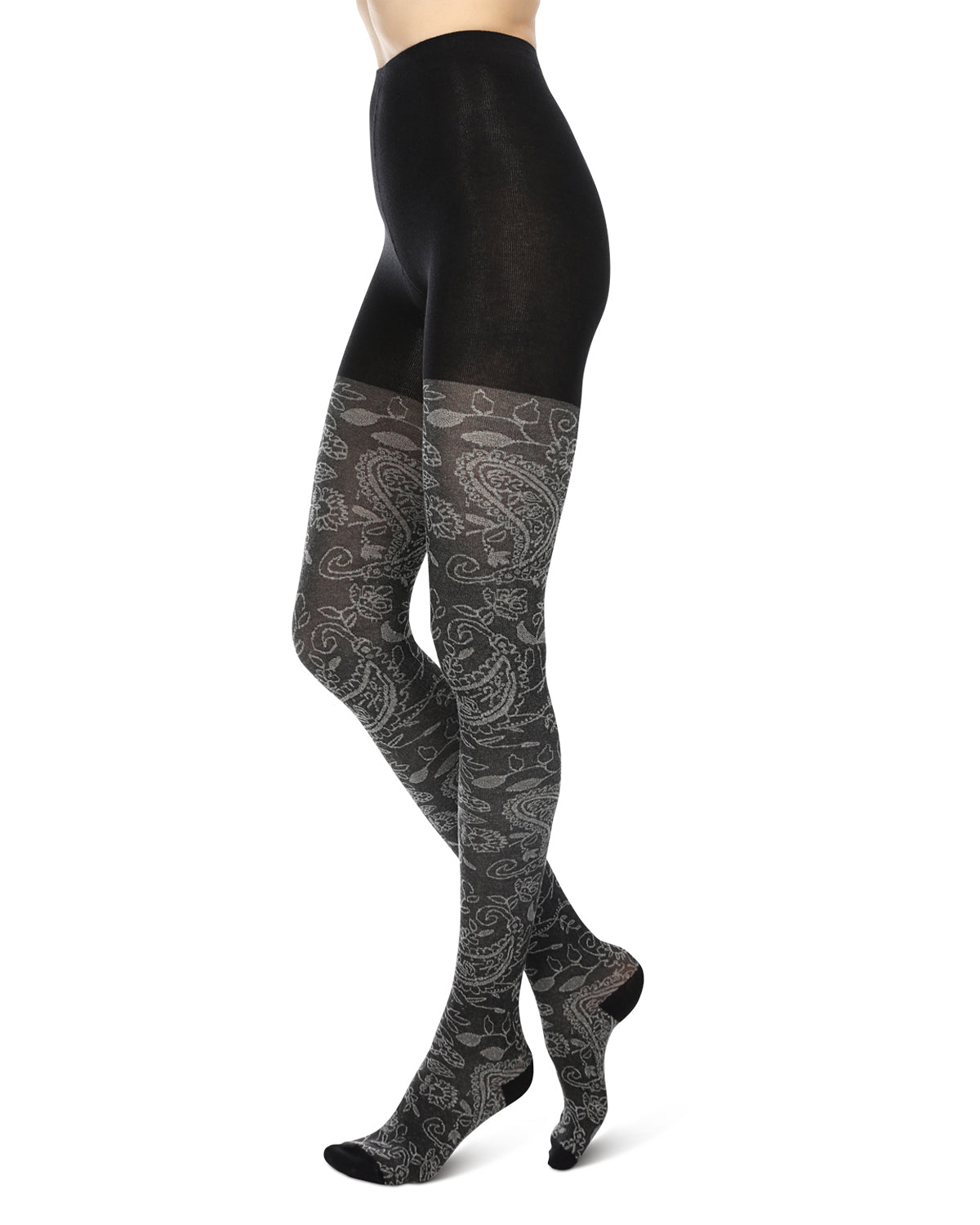 Paisley Pop Cotton Blend Sweater Tights : Color: Black