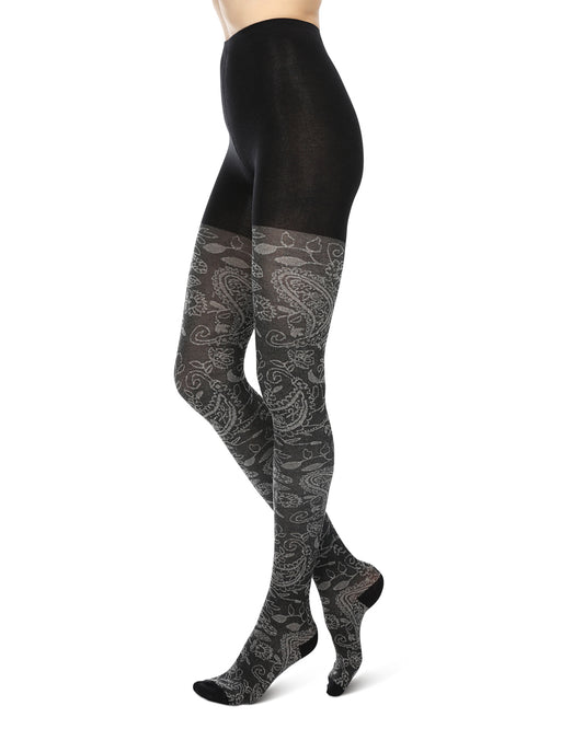 Paisley Pop Cotton Blend Sweater Tights : Color: Black