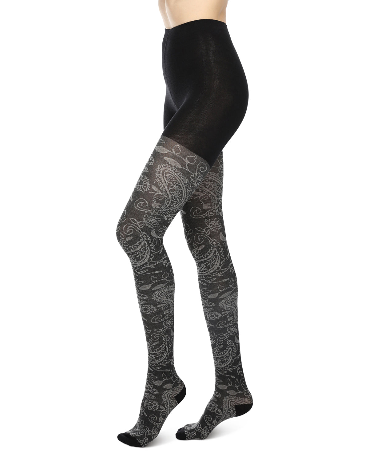Paisley Pop Cotton Blend Sweater Tights : Color: Black