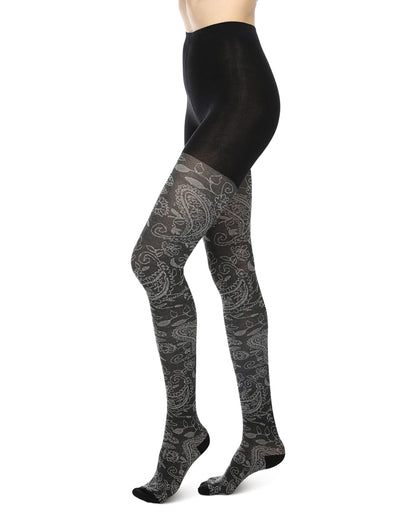 Paisley Pop Cotton Blend Sweater Tights : Color: Black