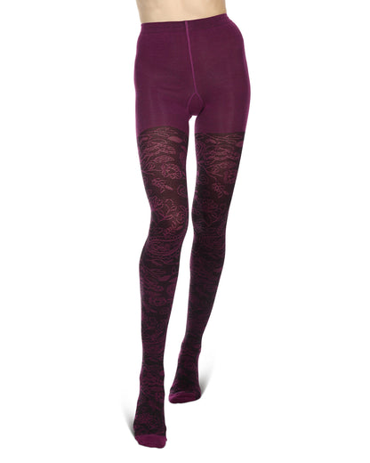 Paisley Pop Cotton Blend Sweater Tights : Color: Phlox