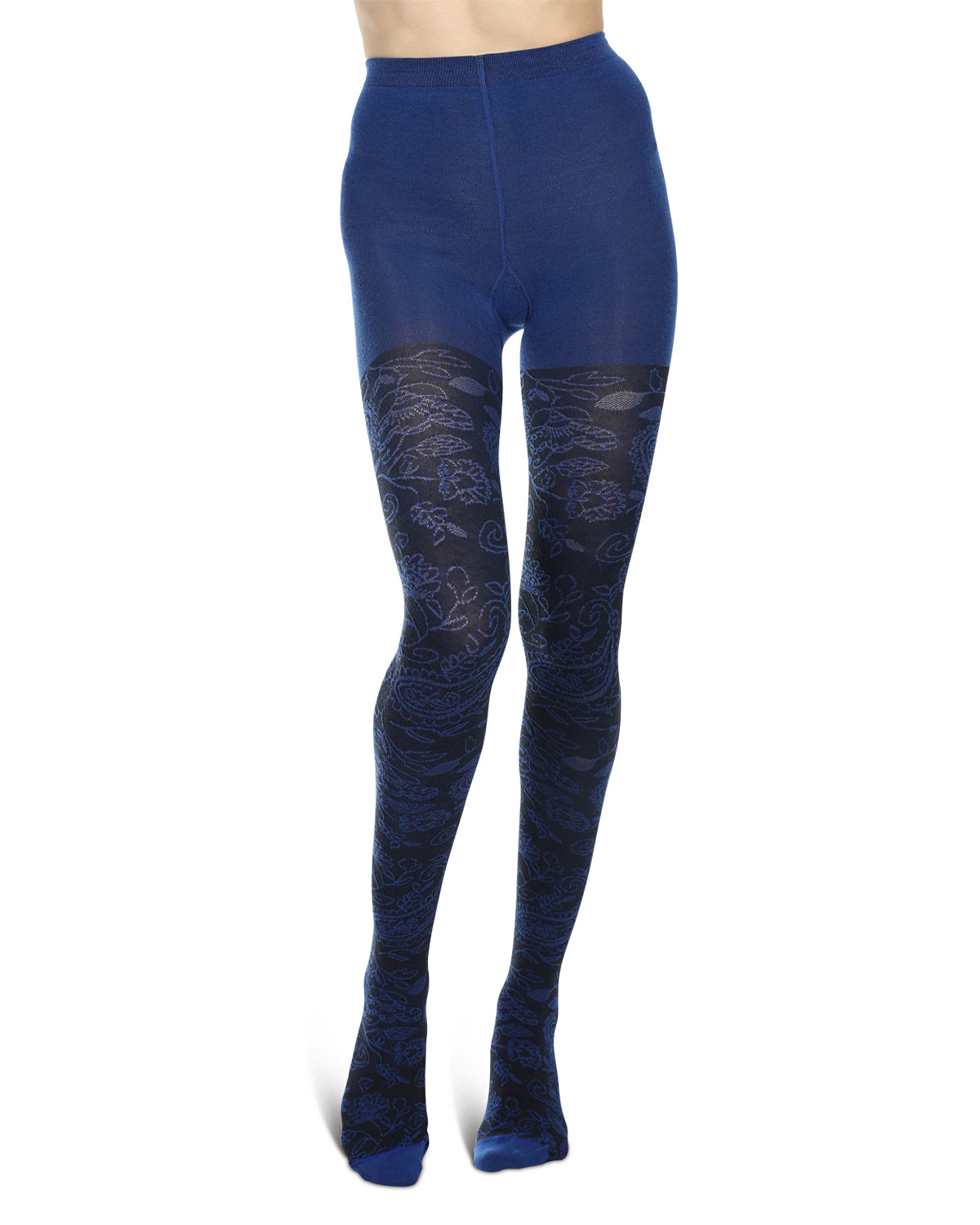 Paisley Pop Cotton Blend Sweater Tights : Color: Royal Blue
