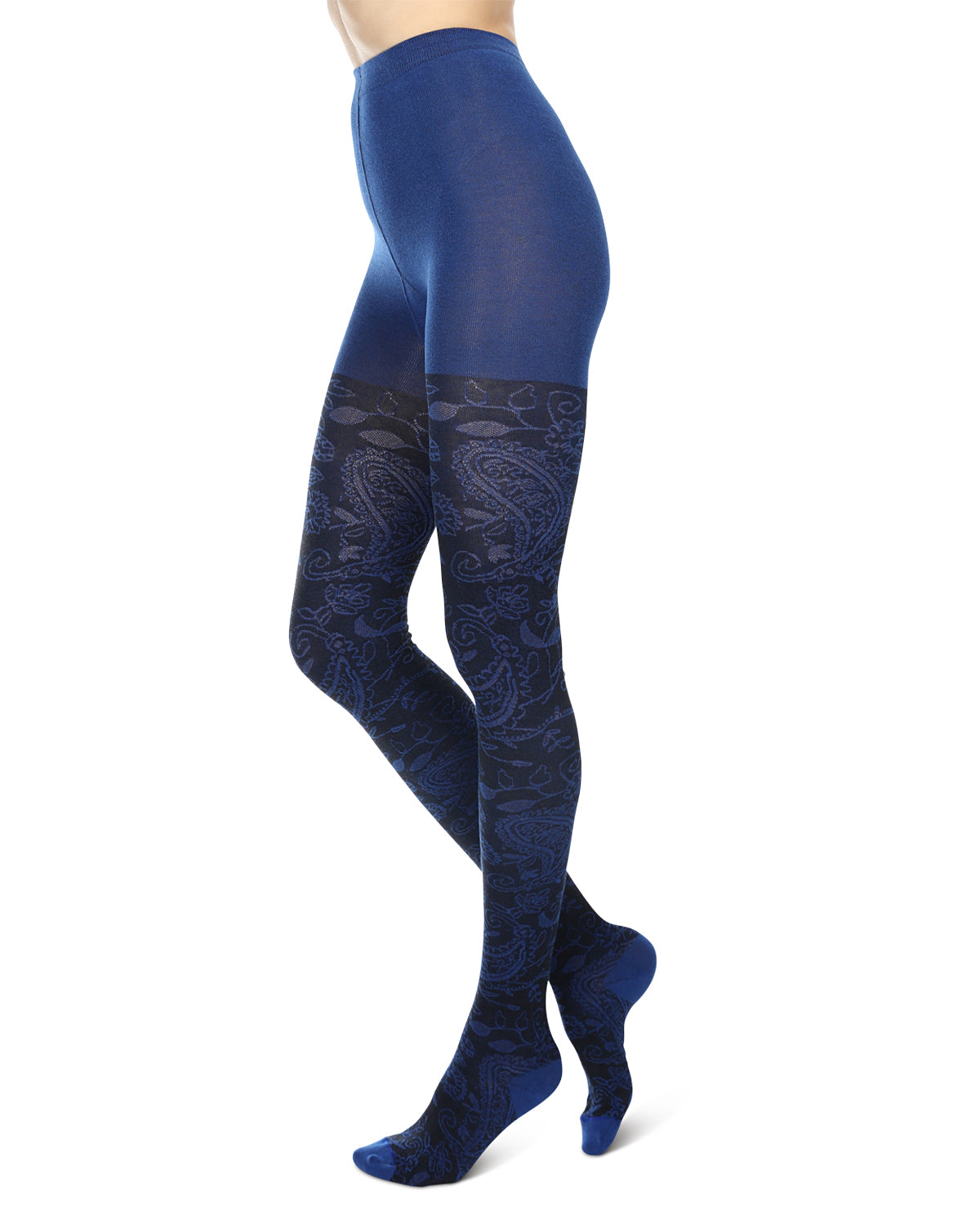 Paisley Pop Cotton Blend Sweater Tights : Color: Royal-Blue