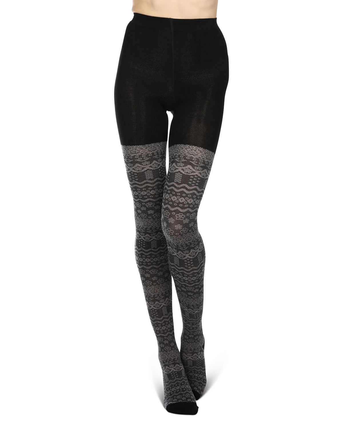 Fair Isle Frost Cotton Blend Sweater Tights : Color: Blue Coral