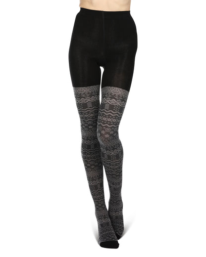 Fair Isle Frost Cotton Blend Sweater Tights : Color: Blue Coral