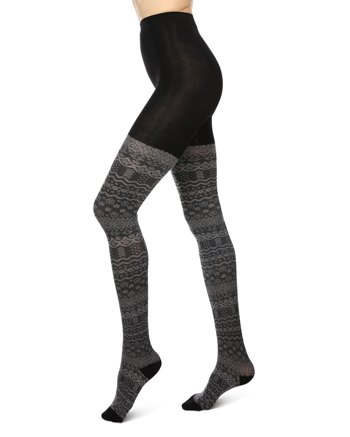 Fair Isle Frost Cotton Blend Sweater Tights : Color: Black