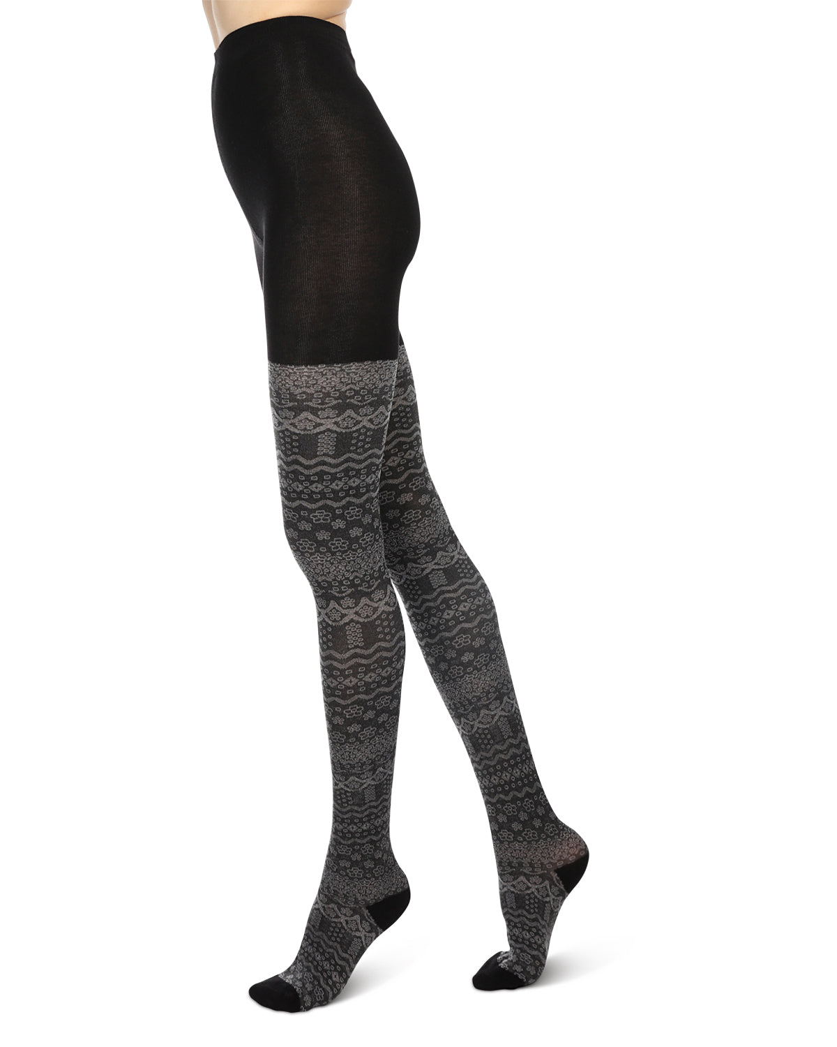 Fair Isle Frost Cotton Blend Sweater Tights : Color: Blue Coral
