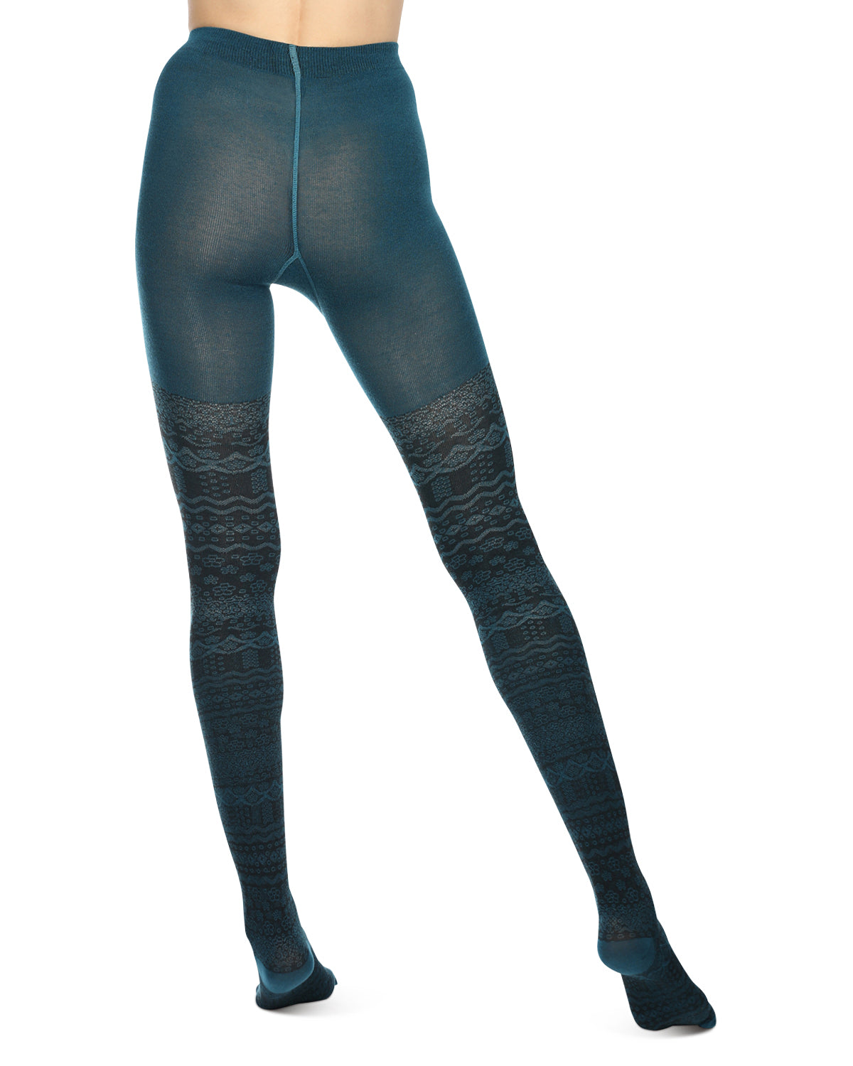 Fair Isle Frost Cotton Blend Sweater Tights : Color: Blue Coral