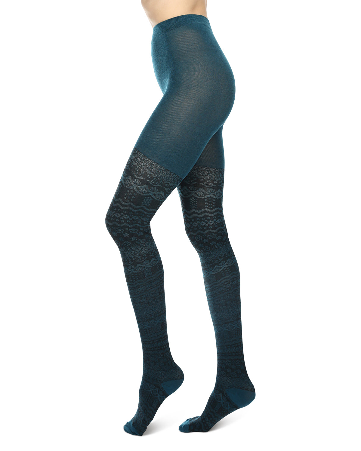Fair Isle Frost Cotton Blend Sweater Tights : Color: Blue Coral