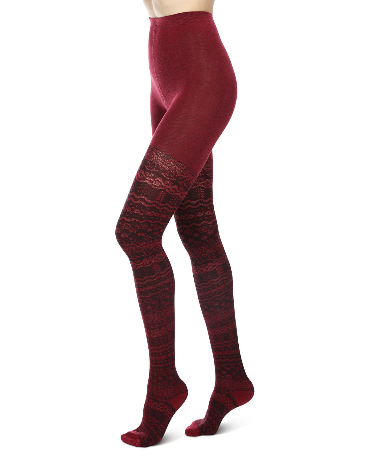 Fair Isle Frost Cotton Blend Sweater Tights : Color: Blue Coral