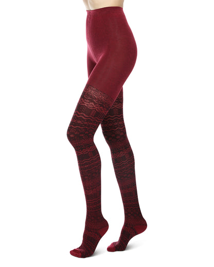 Fair Isle Frost Cotton Blend Sweater Tights : Color: Blue Coral