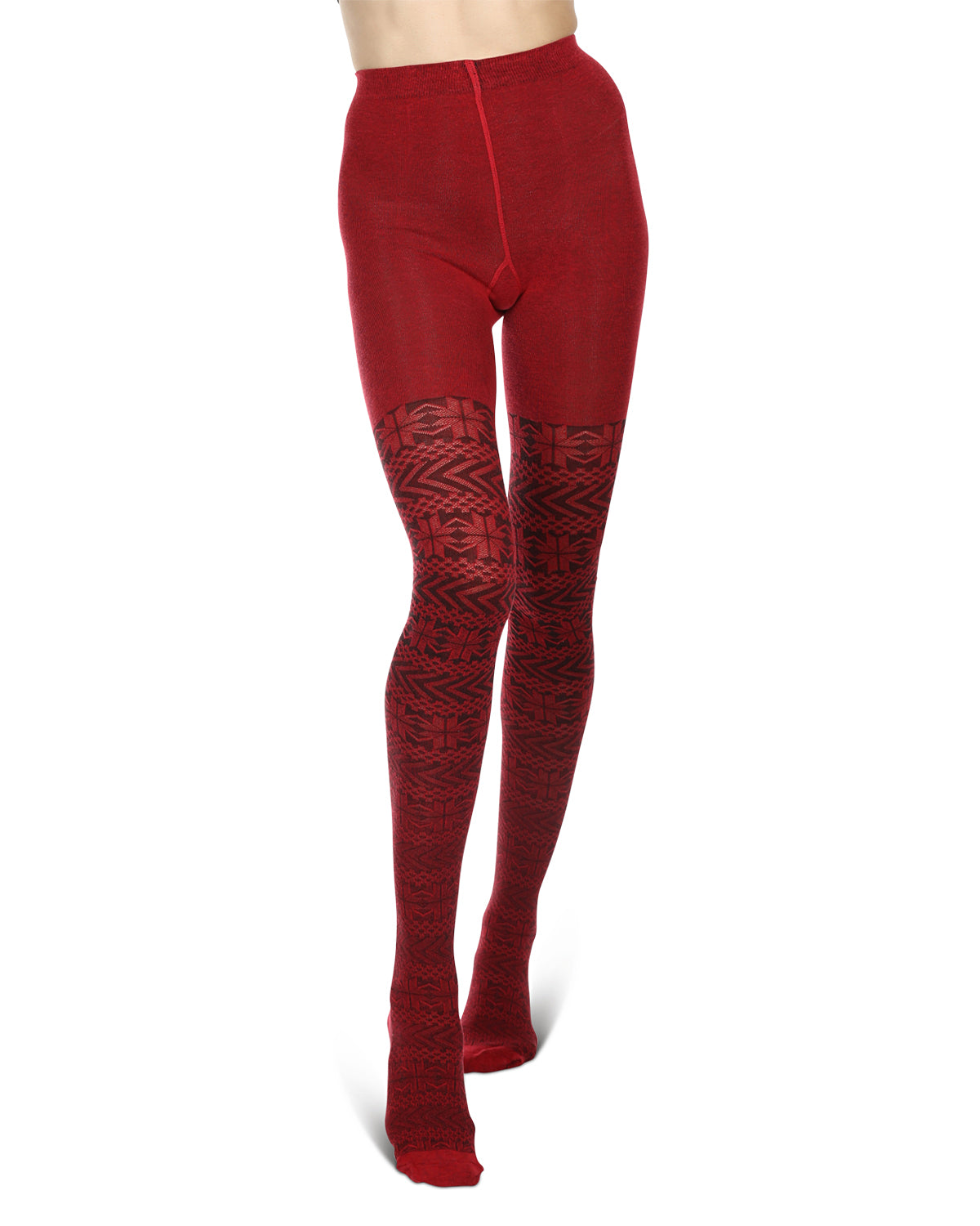 Snowflake Cotton Blend Sweater Tights : Color: Chili Pepper