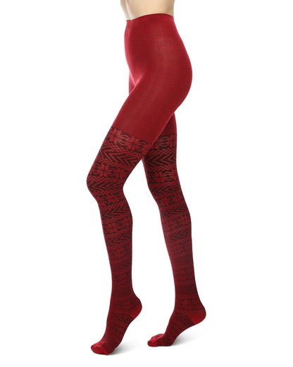 Snowflake Cotton Blend Sweater Tights : Color: Chili Pepper