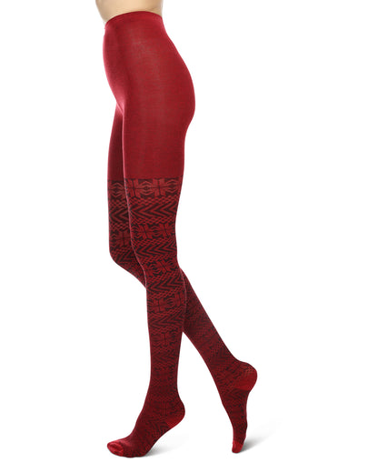 Snowflake Cotton Blend Sweater Tights : Color: Chili Pepper