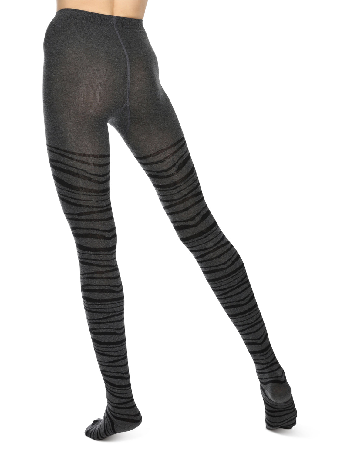 Zebra Stripe Cotton Blend Sweater Tights : Color: DarkGray Heather