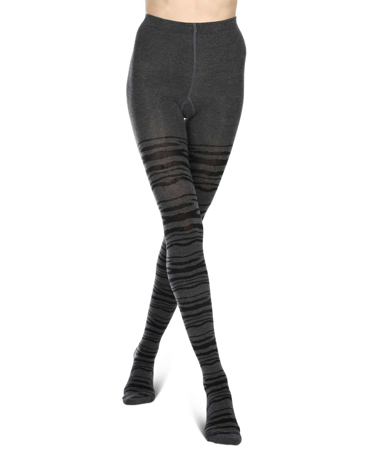 Zebra Stripe Cotton Blend Sweater Tights : Color: DarkGray Heather