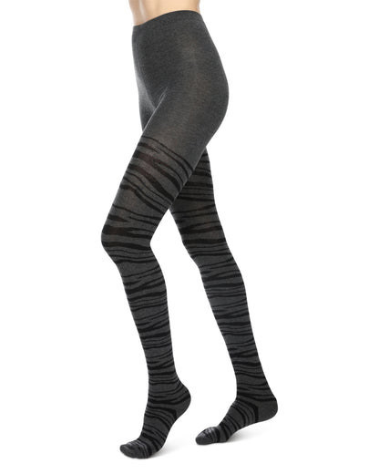 Zebra Stripe Cotton Blend Sweater Tights : Color: Dark Gray Heather