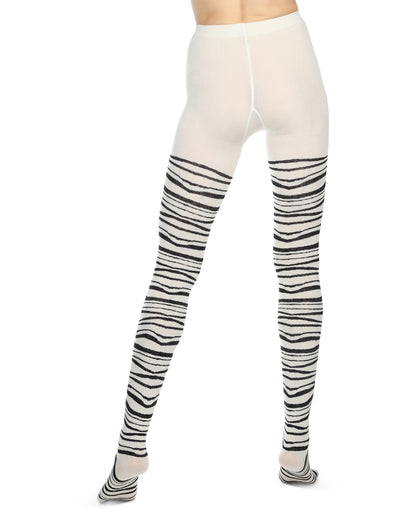 Zebra Stripe Cotton Blend Sweater Tights : Color: Winter White