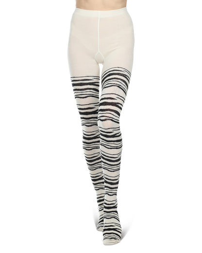 Zebra Stripe Cotton Blend Sweater Tights : Color: Winter White