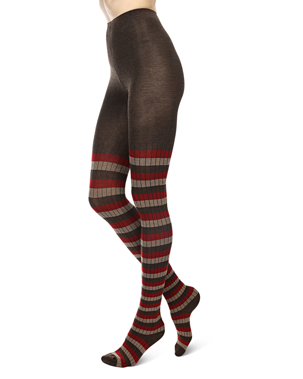 Colored Stripes Cotton Blend Sweater Tights : Color: Brown Heather