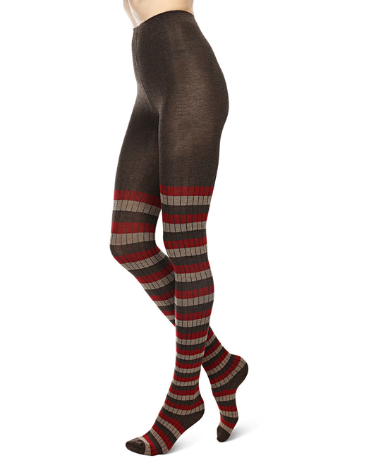 Colored Stripes Cotton Blend Sweater Tights : Color: Brown Heather