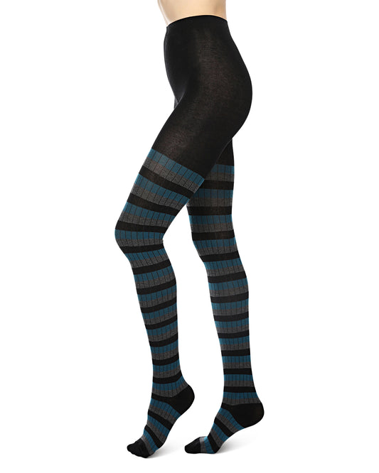 Colored Stripes Cotton Blend Sweater Tights : Color: Dark Gray Heather