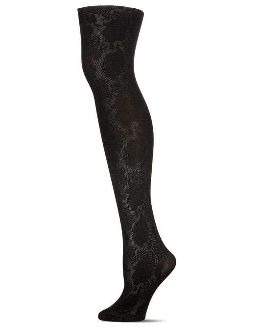 Women's Glitzy Python Opaque Nylon Tights : Color: Black