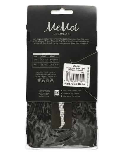 Women's Swirly Lace Sheer Tights : Color: Black