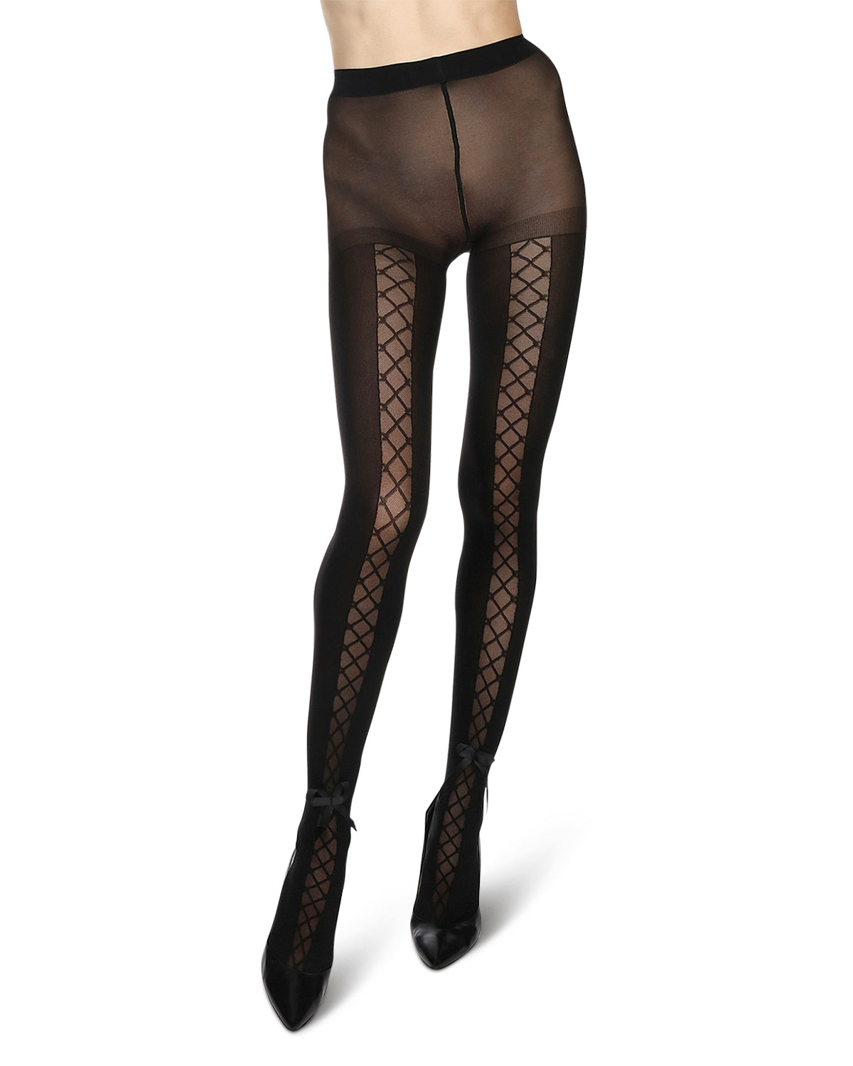 Women's Corset Bow Sheer Nylon Tights : Color: Black